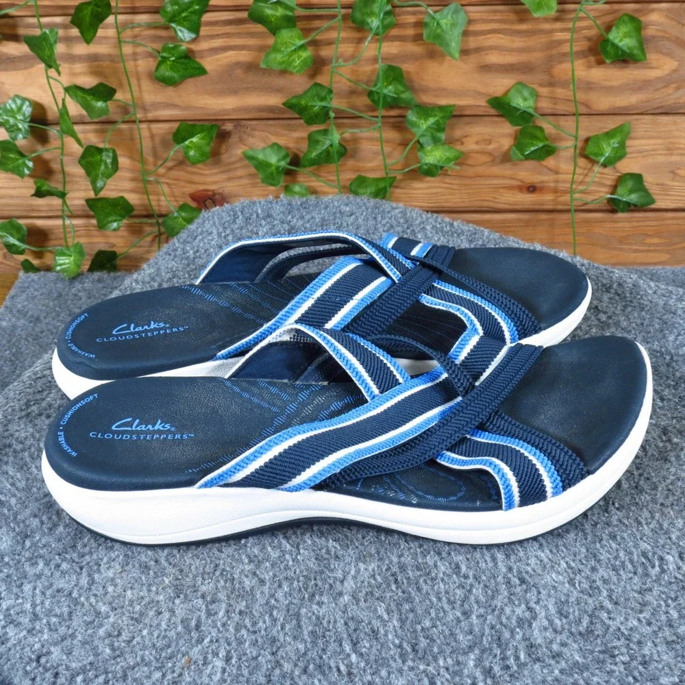 Clarks Cloudsteppers Mira Isle‎ Womens Sandals Size 10 Casual Navy Blue Textile